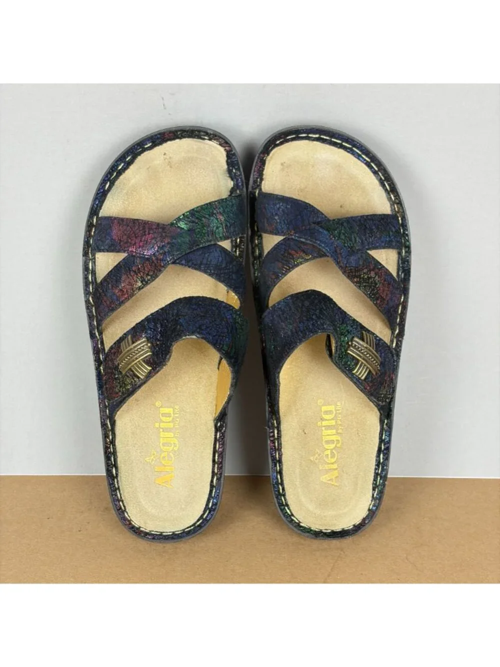 Alegria Victoriah Metallic Multicolor Sandals Womens 8/8.5 EU 38 Black Slip On